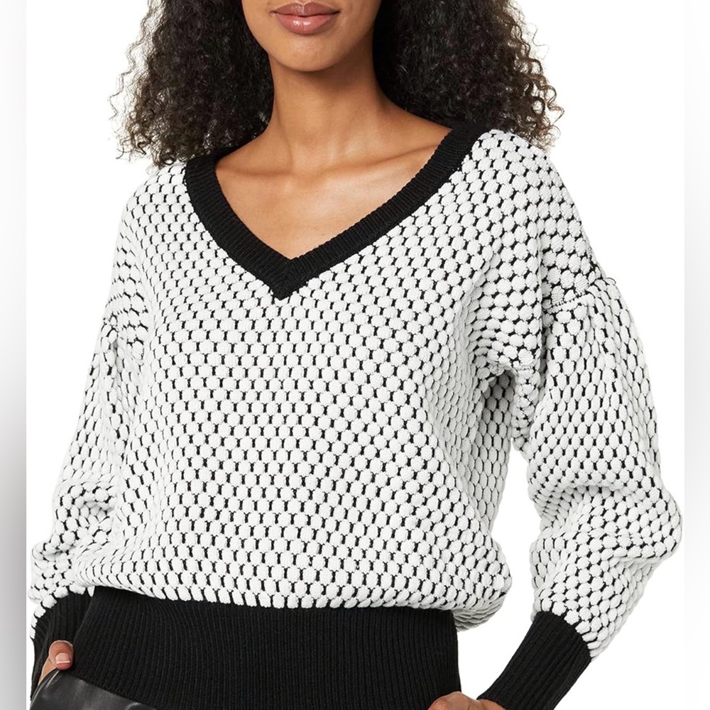 Karl Lagerfeld Black and White V-Neck Sweater